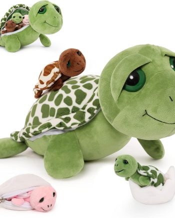 4Pcs Turtle Stuffed Animals with Babies Inside Shell,Sea Turtle Plush Toy 14'',Stuffed Turtle for Kids,Plush Turtle for Birthday Christmas or Baby Shower,Turtle Pillow,Tortoise Plush Toys