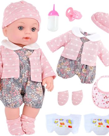 Realistic Baby Doll Set in Gift Box - 12 Inch Newborn Alive Baby Doll with Accessories and Clothes with Pacifier Feeding Bottle Diapers Hat Bib Socks Stuff Gift Idea for Ages 3+