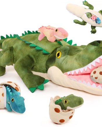 Alligator Stuffed Animal 23.6",Mommy Crocodile Plush Toy with 3 Baby Alligator,Stuffed Alligator Plush Gift,Stuffed Crocodile for Kids on Birthday,Christmas or Baby Shower
