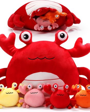 5 Pcs Crab Plush Toys Set 14 Inch Large Crab Stuffed Animal Plush Pillow with 4 Baby Crab Plushies Birthday Gifts for Girls Boys Under The Sea Ocean Party Favor Decorations