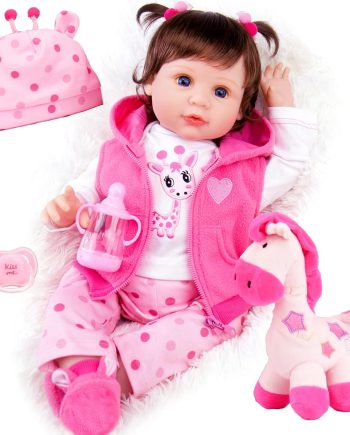 Lifelike Reborn Baby Dolls Girl, Realistic Baby Doll 22 inch Newborn Girl Doll with Feeding Toy Accessories Gift Set Silicone Baby Doll Weighted Soft Body Real Baby Doll