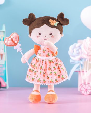 Baby Doll Soft Baby Doll for Girls First Baby Doll Plush Rag Doll Wear Love Orange Dress 14"