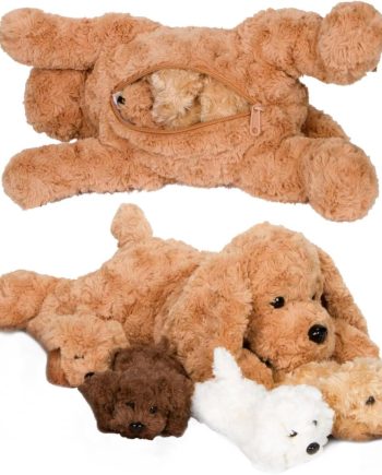 Dog Stuffed Animals for Girls Ages 3 and Up - Plush Labradoodle Dog Pillow with 4 Surprise Puppies Inside - Soft Puppy Toys for Kids - Cute Dogs Plush Set for Imaginative Play