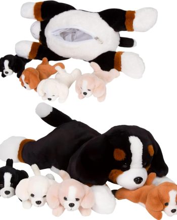 Dog Stuffed Animals - Bernese Mommy with 4 Puppies in Her Tummy - Huggable and Fluffy Dog Plushies for Imaginative Play - Plush Toys Suitable for Kids 3 Years Old and Above - 5" x 10" x 8"