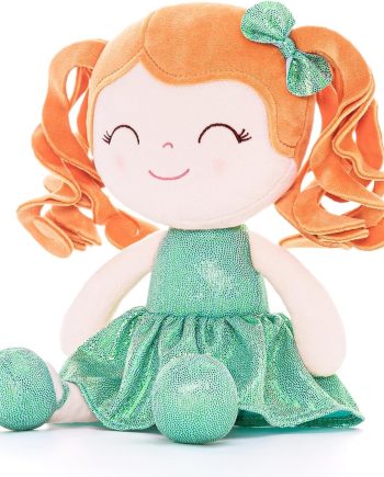 Doll Baby Dolls Soft Doll Baby Girl Gifts Curly Hair Pit Strip Fingerprint Dots Green Dress Spring Girl 12inches