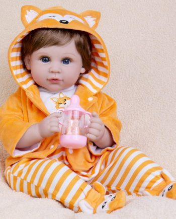 Lifelike Reborn Baby Dolls- 22 Inches Realistic Baby Doll Newborn Girl Dolls with Feeding Fox Toy Accessories Gift Box for Kids Age 3 +