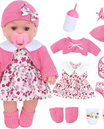 12 Inch Baby Doll Playset with Reborn Baby Dolls Clothes and Accessories Including Bottles, Nipple, Diaper, Bib, Underpants
